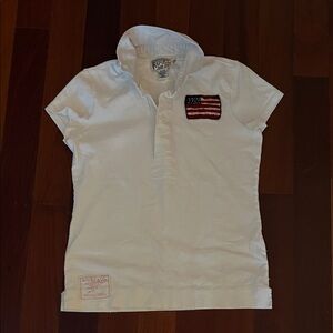 Ralph Lauren Rugby White Polo with American Flag Patch